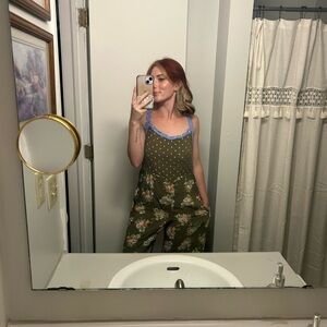 Matilda Jane Olive Floral Jumpsuit with Blue Accents